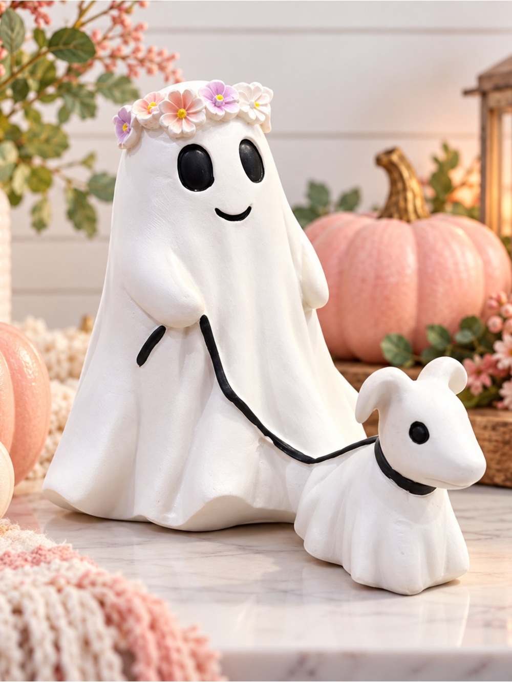 NEW Goblin And Ghoul Adorable girl ghost figurine with a dog. Features a flower